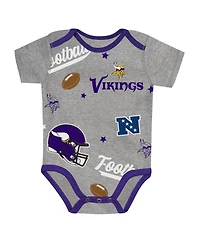 Outerstuff Baby Boys' and Girls' Minnesota Vikings First Round Pick Screen-Printed Bodysuits, 3-Piece Set