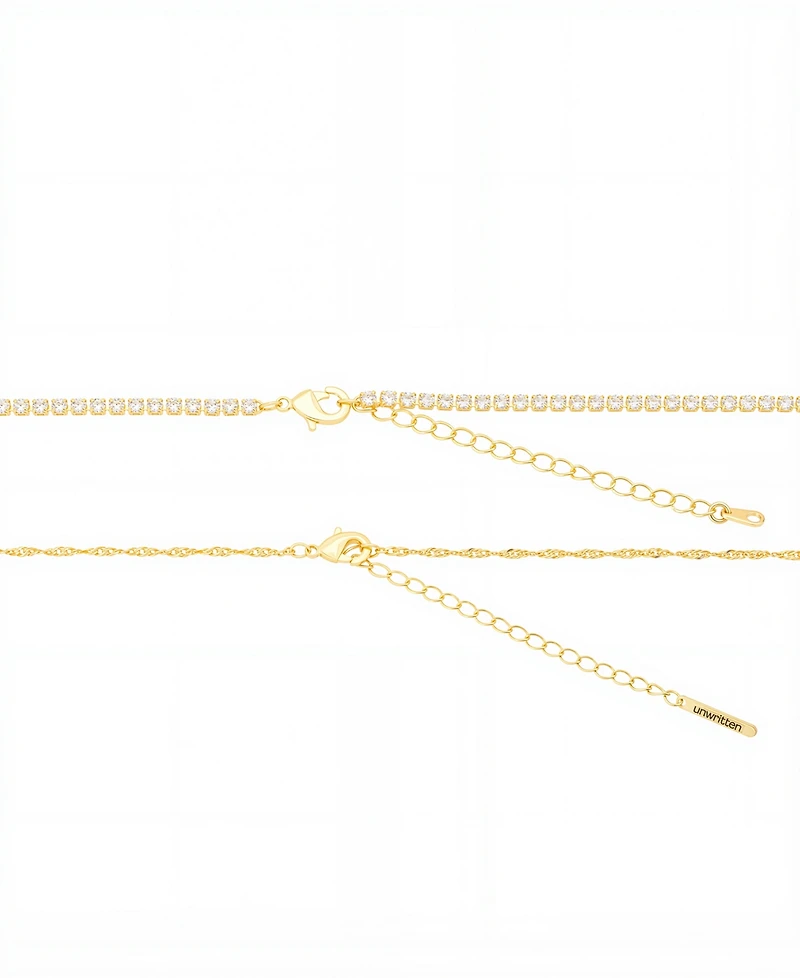 Unwritten Cubic Zirconia Gold-Plated Initial Pendant Necklace Set