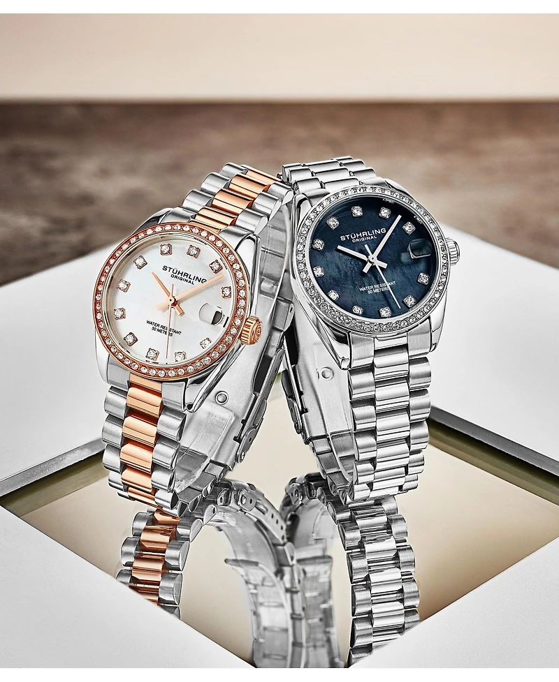 Stuhrling Lineage 3936.1 Women s Quartz Watch 31mm Stainless Steel Silver Bracelet White Mother-of-Pearl Dial Crystal Bezel
