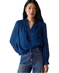 Whistles Women's Ditsy Long-Sleeve Mandarin Collar Blouse