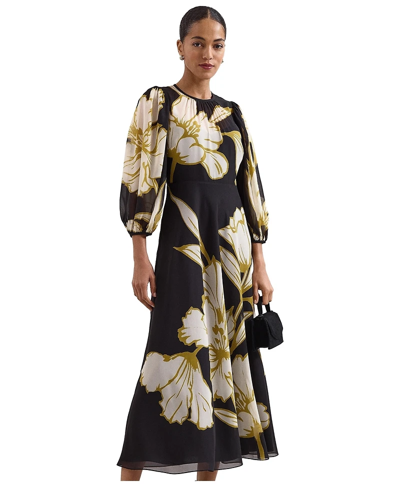 Phase Eight Women's Eve Floral A-Line 3/4 Sleeve Maxi Dress