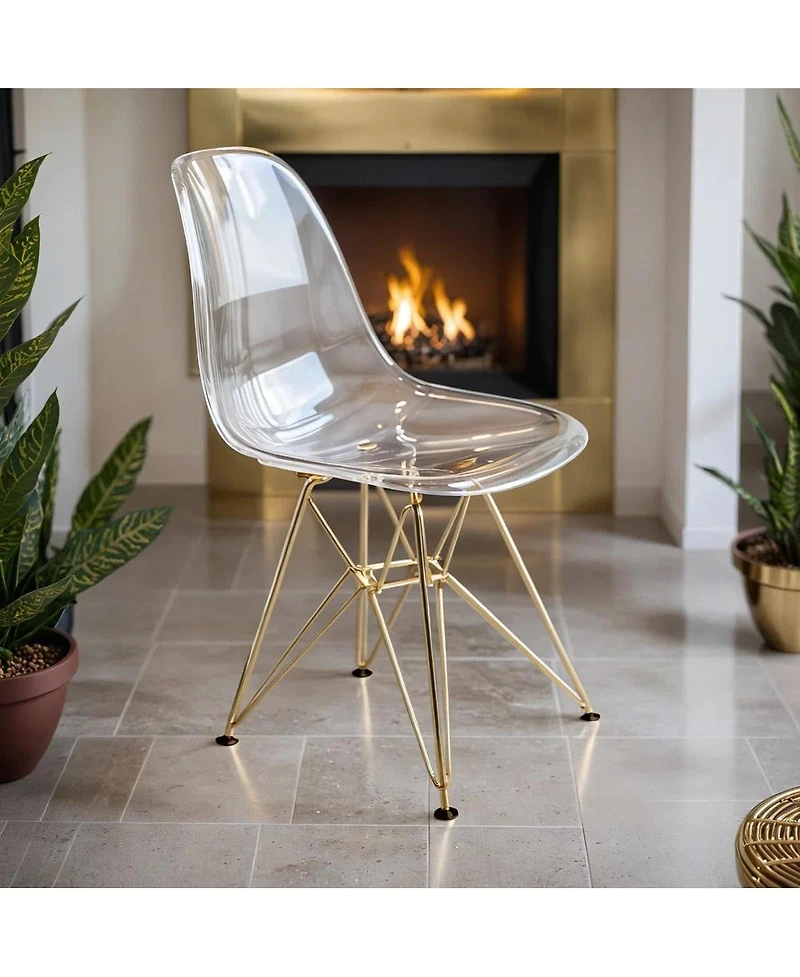 LeisureMod Cresco Molded Eiffel Side Chair with Gold Base