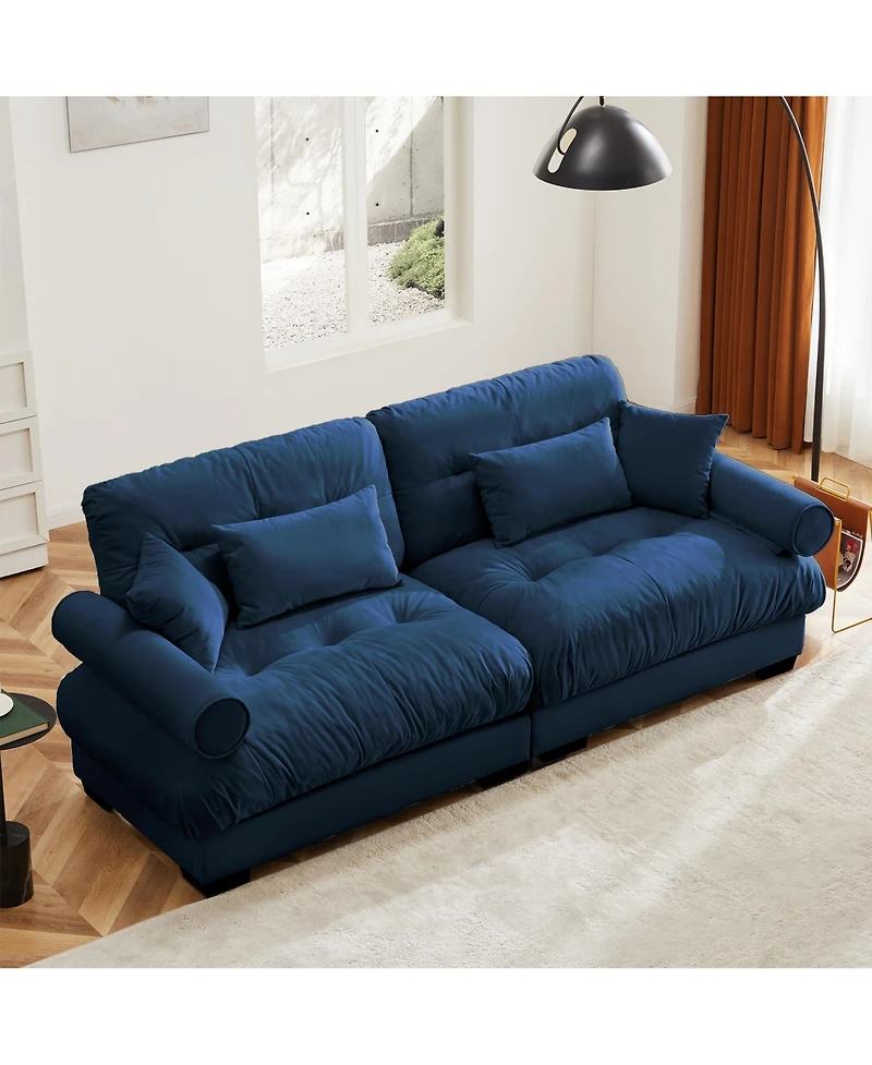 Rainsken 93.7" Loveseat Sofa, Modular Sectional Velvet 2-Seater Couch with Bolstered Armrests, Waist Pillows and Throw for Living Room