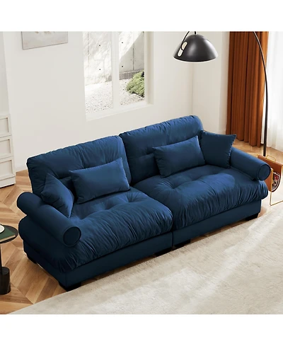 Rainsken 93.7" Loveseat Sofa, Modular Sectional Velvet 2-Seater Couch with Bolstered Armrests, Waist Pillows and Throw for Living Room