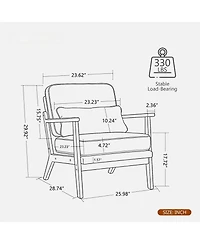 Rainsken Upholstered Mid Century Modern Accent Chair with Straight Wood Armrests and Lumbar Pillow