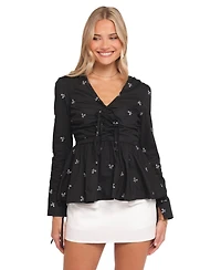 Petal and Pup Women's V-Neck Long-Sleeve Peplum Blouse