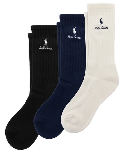 Polo Ralph Lauren Men's Double Logo Ribbed Crew Socks, 3-Pack