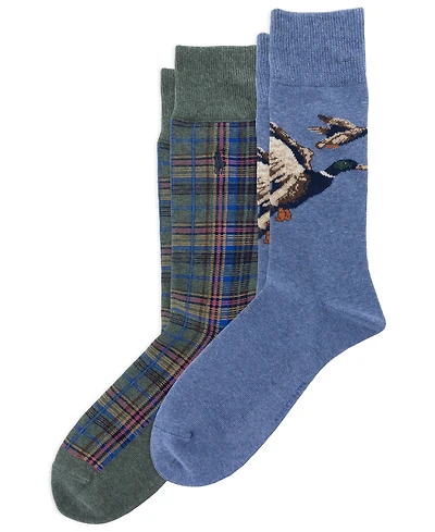 Polo Ralph Lauren Men's Mallard/Plaid Cotton-Blend Crew Socks, 2-Pack