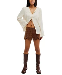 Free People Women's Best Behavior High-Waisted Mini Western Suede Shorts, 2" Inseam