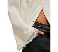 Free People Women's Donni Collared Long-Sleeve Lace-Trim Blouse
