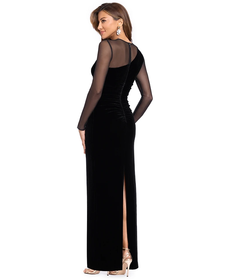Xscape Women's Velvet Long-Sleeve Boat Neck Dress