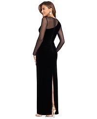 Xscape Women's Velvet Long-Sleeve Boat Neck Dress
