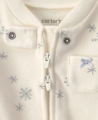 Carter's Baby Girls' 2-Way Zip Snowflake Fleece Sleep & Play Pajamas