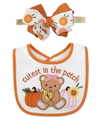 Baby Essentials Cutest in the Patch Pumpkin Bow 3-Piece Bib, Socks and Headband Set
