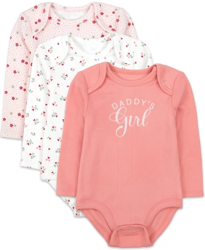Baby Essentials Girls' Daddy's Girl Crewneck Snap-Closure Long-Sleeve Bodysuits, 3-Piece Set