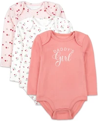 Baby Essentials Girls' Daddy's Girl Crewneck Snap-Closure Long-Sleeve Bodysuits, 3-Piece Set