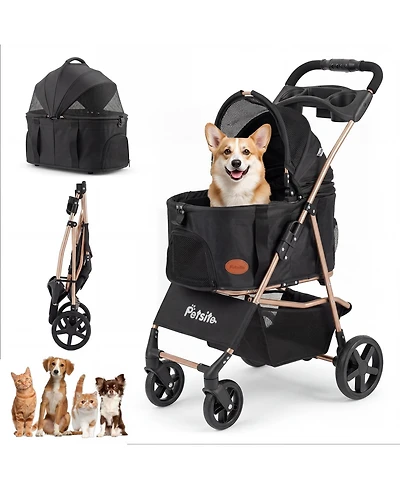 Gymax 3-in-1 Pet Stroller for Small Medium Dogs w/ Detachable Carrier Cup Holder