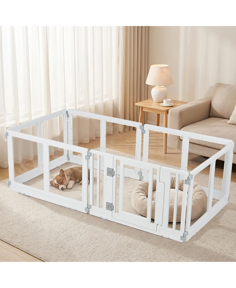Gymax Clear Dog Playpen Transparent Pet Fence w/Door and Double Safety Locks
