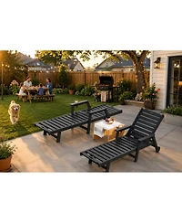 gaomon Set of 2 Hdpe Outdoor Patio Chaise Lounge Chairs, 5-Position Adjustable Recliners with Cup Holders Wheels Armrests for Poolside Deck Backyard