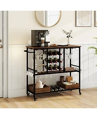 Sugift 3-Tier Rolling Bar Cart with Glass Racks and Bottle Holders