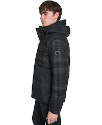 Karl Lagerfeld Paris Men's Mixed Media Hooded Puffer