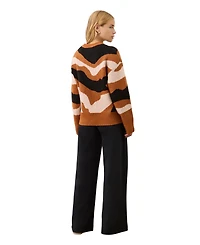 Finery London Women's Minnie Abstract-Print Crewneck Long-Sleeve Sweater