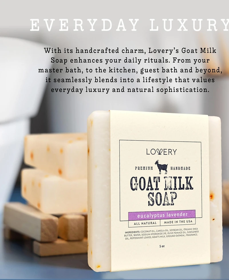 Lovery Handmade Goat Milk Soap Bars Made in Usa with Organic Shea Butter - Eucalyptus Lavender Scent, 3 Pack