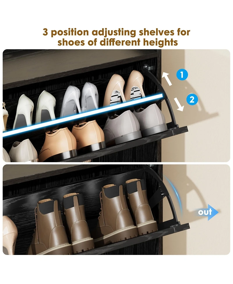 gaomon Entryway Shoe Cabinet with 2 Drop-Front Drawers and Adjustable Shelves, Featuring Cross-Stilts Doors, Country-Style