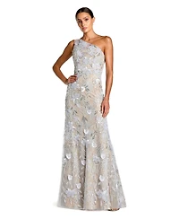 Mac Duggal Petite One-Shoulder Floral Sequin Mesh Gown