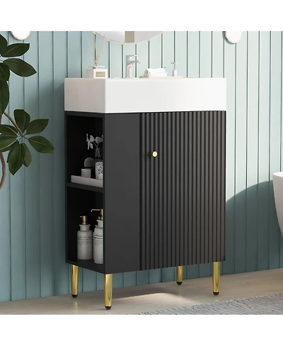 Sillysis 22" Modern Freestanding Bathroom Vanity with Ceramic Sink, Side Storage Cabinet, Soft Close Door for Small Spaces