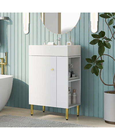 Sillysis 22" Modern Freestanding Bathroom Vanity with Ceramic Sink, Side Storage Cabinet, Soft Close Door for Small Spaces