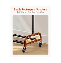 Slickblue Carbon Steel Rolling Garment Rack with Adjustable Rod, Side Hooks and Locking Wheels