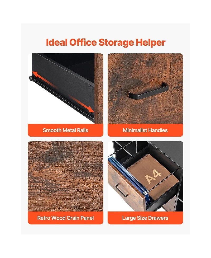 Slickblue 2 Drawer Mobile File Cabinet with Open Storage Shelves