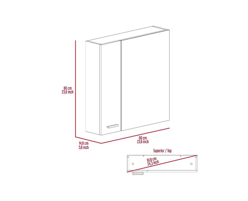Fm Furniture Avery Wall-Mounted Bathroom Storage Cabinet with Two Doors and Open Side Shelves