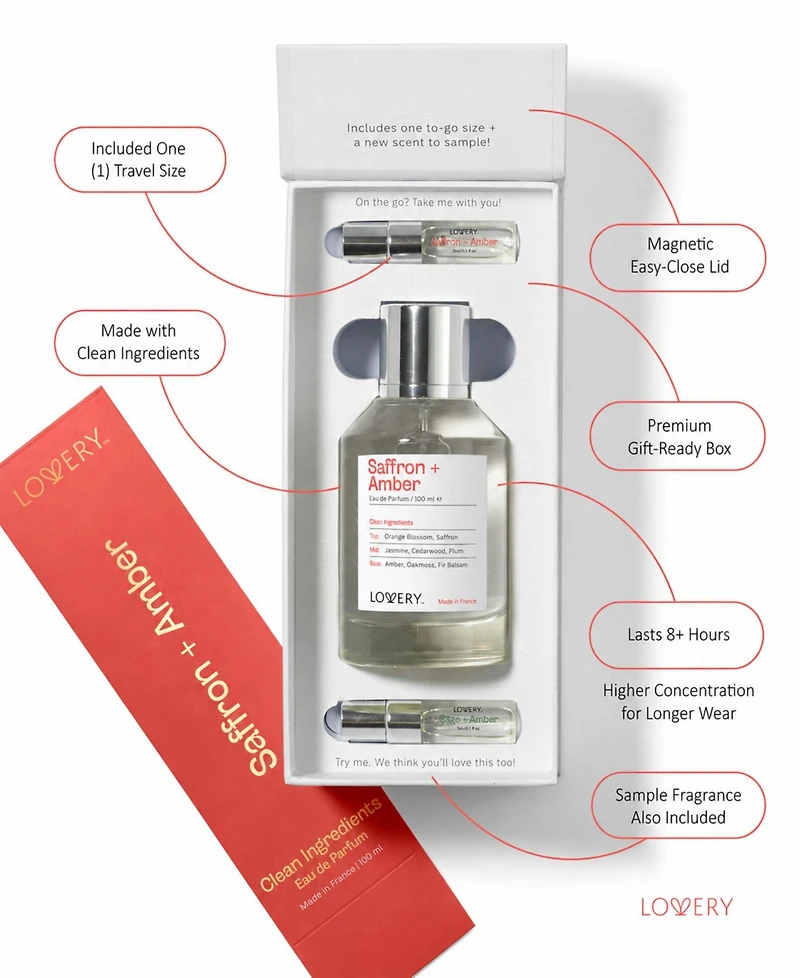 Lovery Plus Saffron + Amber Eau de Parfum Perfume Set - 3.4fl oz Women Perfume Gift Set with Mini Perfume and Free Gift Sample