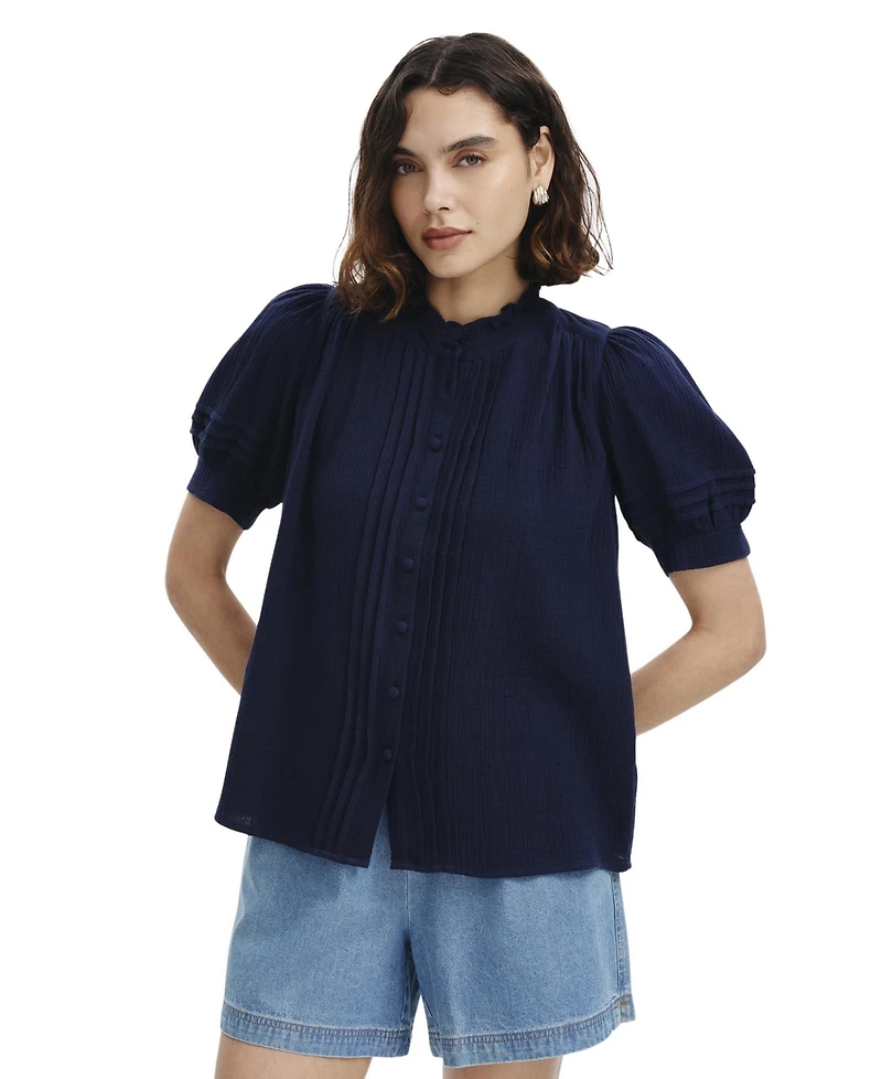 Finery London Women's Teagan Pintuck Short-Sleeve Blouse