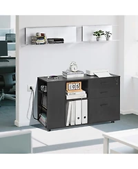 Slickblue 3 Drawer Mobile File Cabinet with Power Strip and Shelves