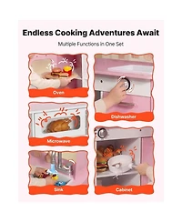 Sugift Lights and Sounds Wooden Play Kitchen With Cookware and Food Accessories, Ages 3+