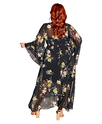 City Chic Plus Fleetwood Print Long-Sleeve Wrap Maxi Dress