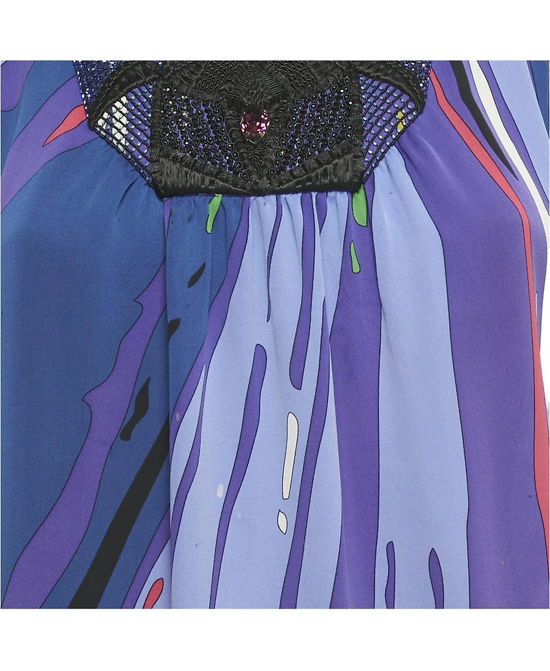 Pre-Owned Emilio Pucci Women's Short-Sleeve Scoop Neck Embellished Silk-Blend Kaftan Tunic Top
