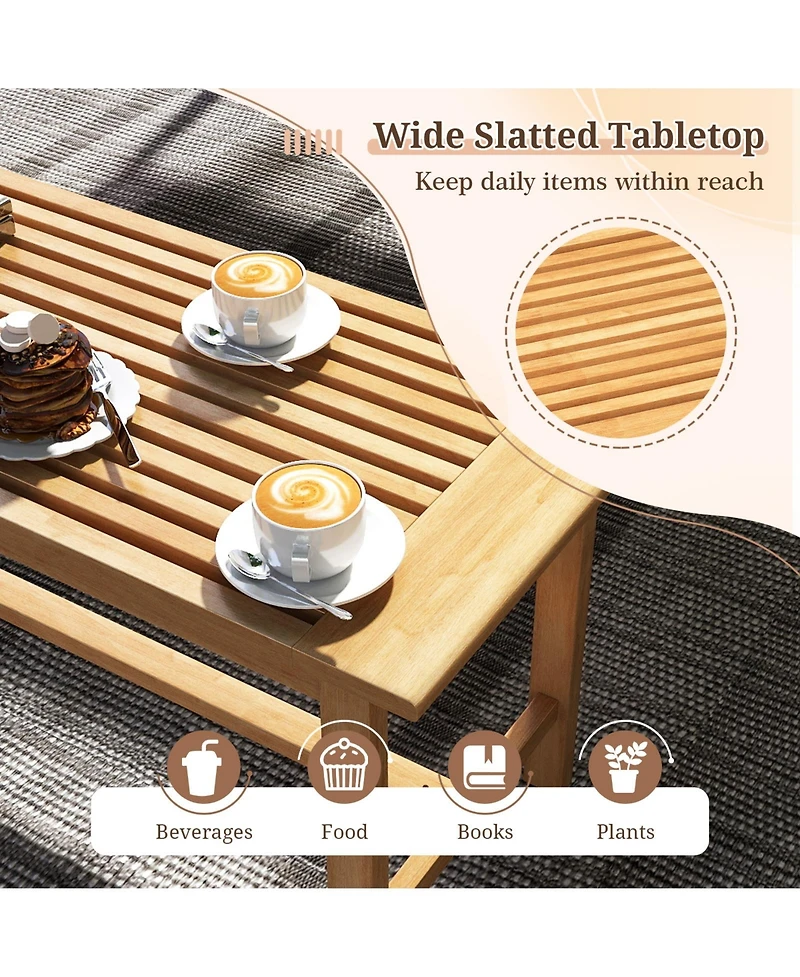 Mecale 36 in Teak Coffee Table with Slatted Top, Holds 145 lbs