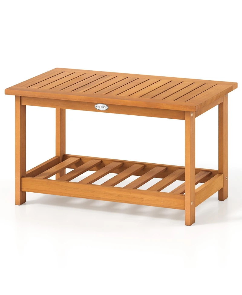 Mecale 29.5 in Acacia 2-Tier Outdoor Coffee Table with Open Shelf