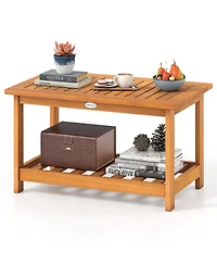 Mecale 29.5 in Acacia 2-Tier Outdoor Coffee Table with Open Shelf