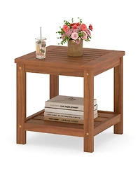 Mecale 18 in Square 2-Tier Wood End Table with Bottom Shelf