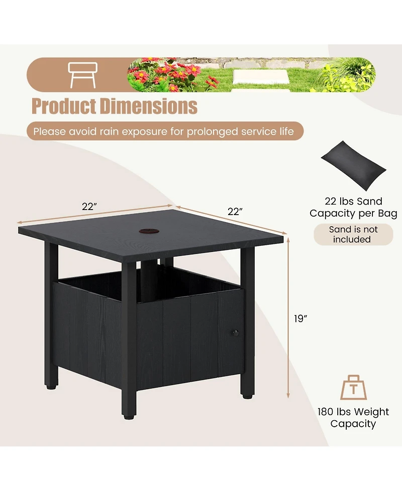 Mecale 22 in Umbrella Side Table with 1.89 in Pole Hole and Sandbags