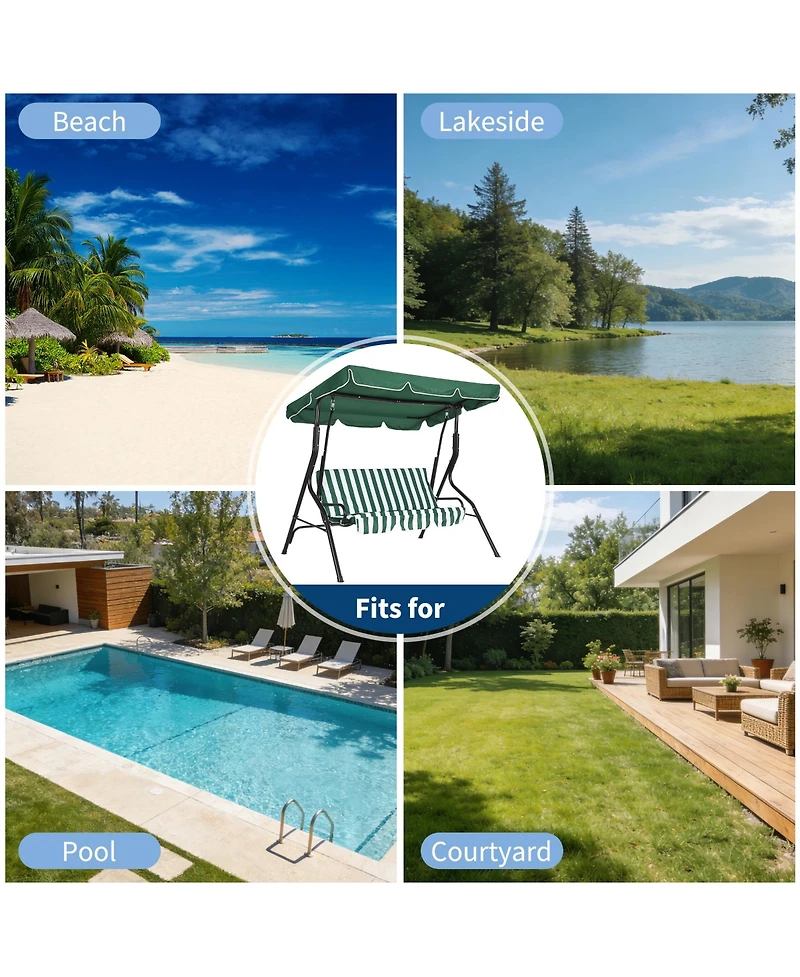 gaomon 3-Seat Outdoor Porch Swing Chair with Adjustable Canopy, Striped Cushions and Steel Frame Patio Glider for Backyard, Garden