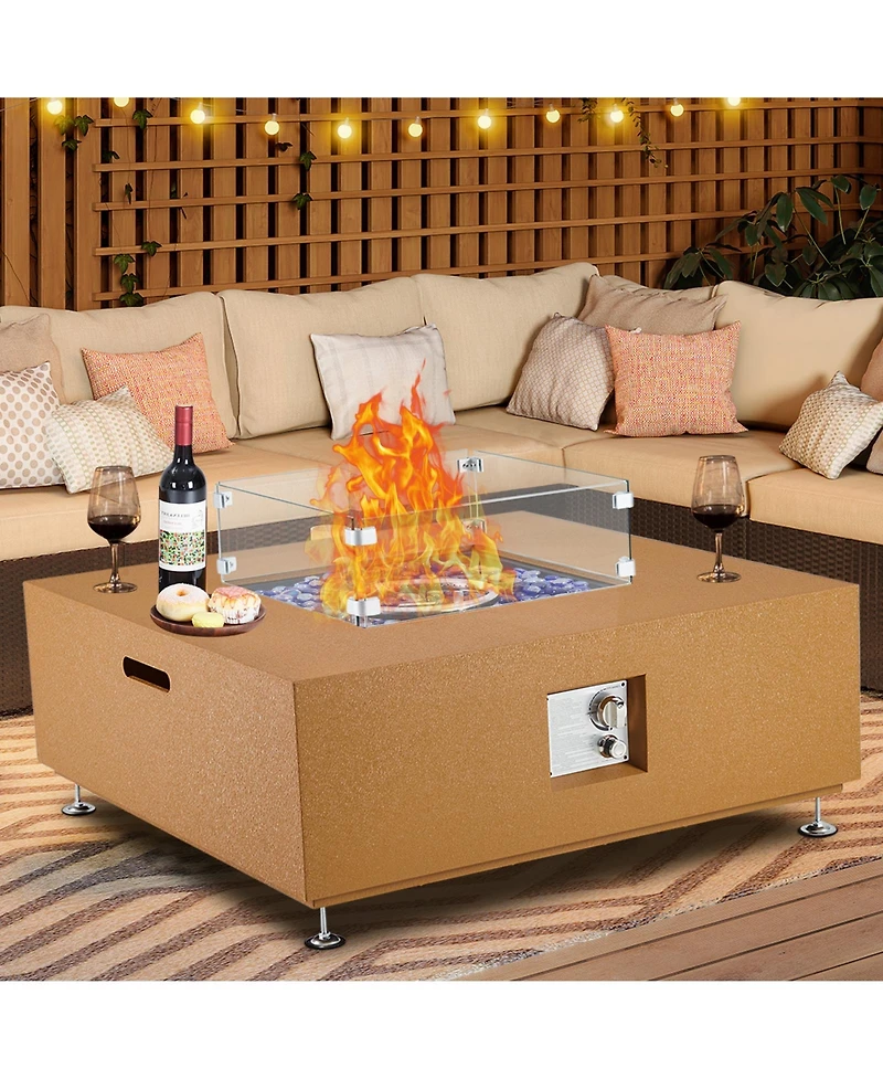 50,000 Btu Propane Fire Pit Table with Wind Guard, Glass Beads, Lid and Waterproof Cover, Convertible Outdoor Patio Table, 36"/56" Variations