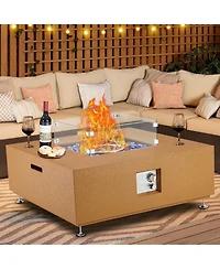 50,000 Btu Propane Fire Pit Table with Wind Guard, Glass Beads, Lid and Waterproof Cover, Convertible Outdoor Patio Table, 36"/56" Variations