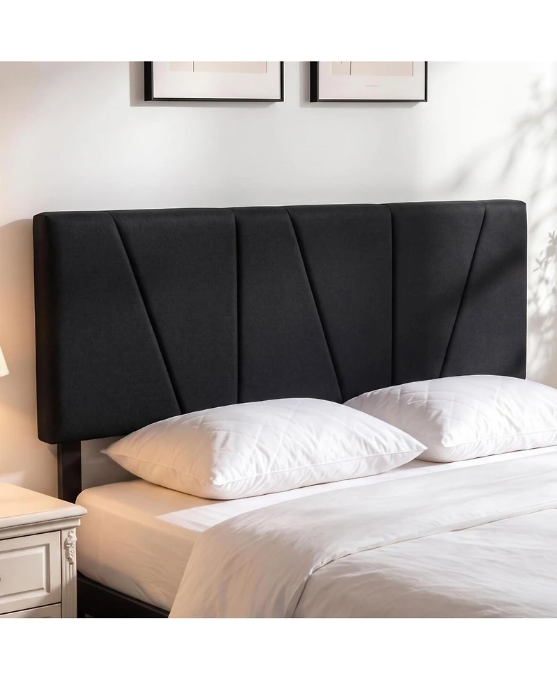 Full/Queen Upholstered Headboard Only, Black Linen Headboard with Adjustable Height, High-Density Padding, Wood Frame and Metal Legs