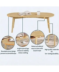 Wood Oval Coffee Table, 39.4" Beech Wood Center Table with Natural Wood Grain, Modern Nordic Low Sofa Table for Living Room, Bedroom or Small Space